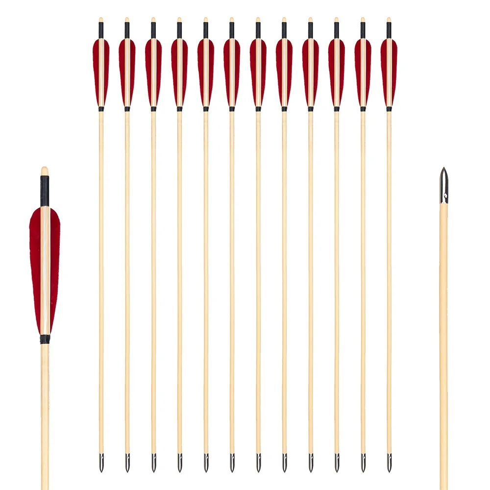 

31.5inch Archery bow Wooden Arrow Diameter Retro Wooden Arrow Hunting Arrow Solid Wooden arrows Turkey Feather