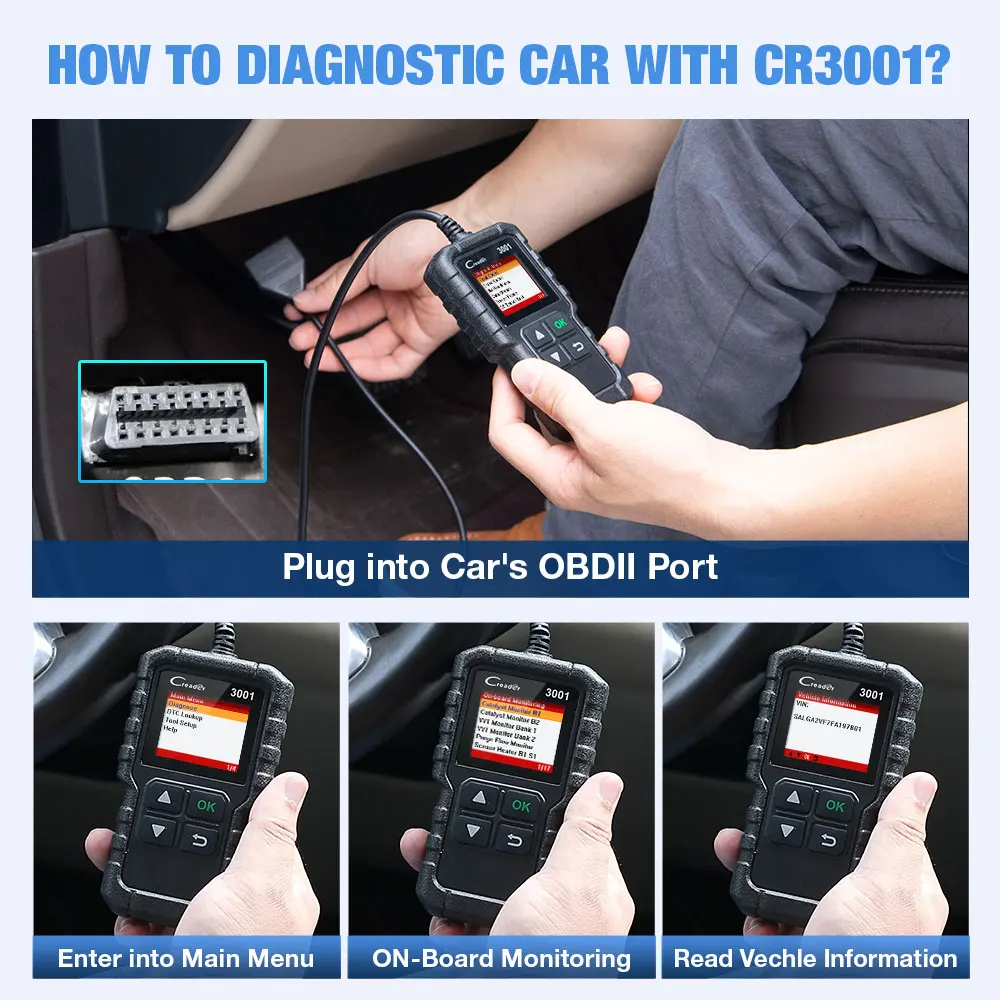  LAUNCH M30 OBD2 Diagnostic Car Fault Reader avec Toutes Les  Fonctions OBD2 Menu français, Scanner DTC Moteur pour Tous Les protocoles OBD  II/EOBD Lire Les Codes d'erreur Effacer Mise à