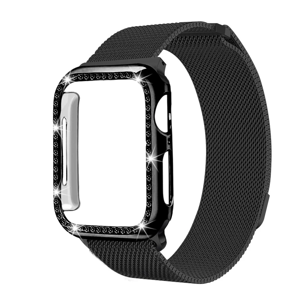 Чехол+ ремешок для Apple Watch 5 ремешок 44 мм 40 мм iWatch ремешок 42 мм 38 мм Миланская Петля Браслет ремешок для Apple watch 4 3 2 1 - Цвет ремешка: Black