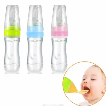 

Baby Silicone Squeezable Feeding Bottle Utensils With Spoon Food Rice Cereal Feeder Safe Solid Feeding