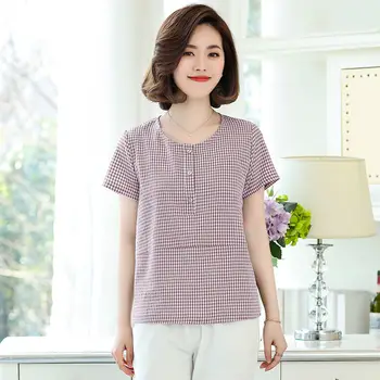 

T-shirt women spring and autumn 2020 new Korean style Plaid top with loose and thin temperament long sleeve Round Neck