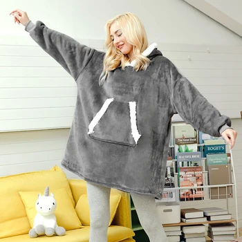 

Wearable Plaid Blanket Adult Winter Sherpa Blanket With Sleeves Plush Blanket Women Hoodie Sweatershirt couverture polaire