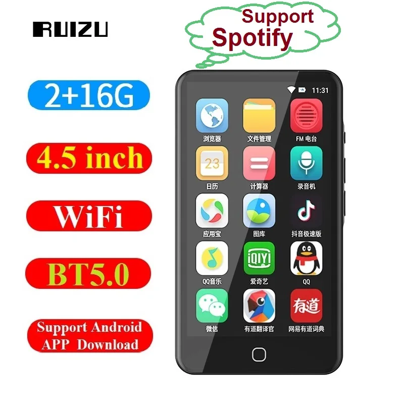 Новейший RUIZU H5 Android WiFi MP4 плеер Bluetooth5.0 полный сенсорный экран 4 5 дюймов 16 Гб