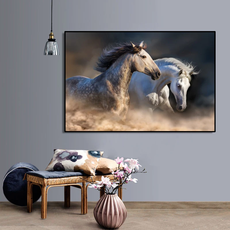 Painting Two Running Horse Frame Canvas Print Horse Frame Wall Art