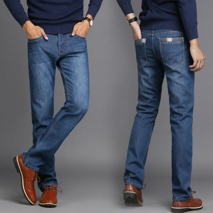 Мужские зимние Утепленные джинсы с флисовой подкладкой, джинсовые длинные штаны, повседневные теплые штаны для офиса и путешествий, NFE99