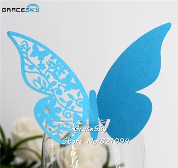 

50pcs Free Shipping laser Cut Pearlescent butterfly Design Wedding Party Name Cards aircraft Place Card Seat Invitation Cup Card