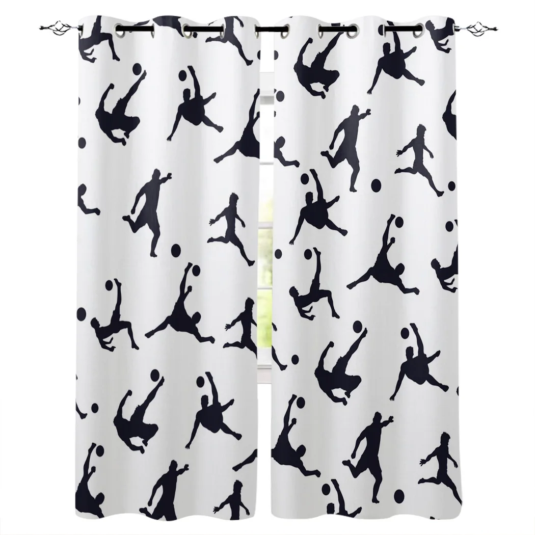 Soccer Football Catroon Doodle Window Curtains Rod Living Room Bathroom