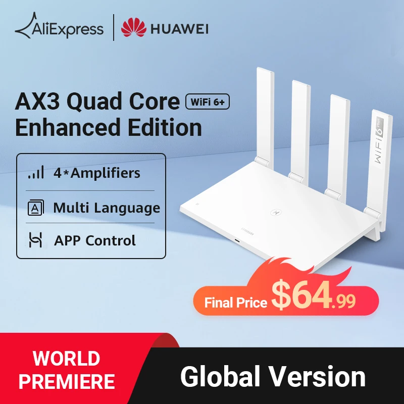 【World Premiere】HUAWEI WiFi AX3 Quad Core Enhanced Edition 4* Amplifiers WiFi 6+ Router 3000Mbps VPN 2.4GHz & 5GHz Mesh Repeater