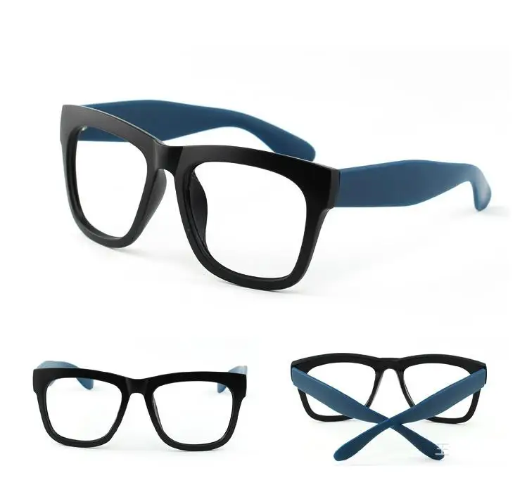 Vazrobe(без объектива) оправа для очков Мужская Женская винтажная очки в стиле стимпанк для мужчин и женщин поддельные большие толстые PC очки черные ретро - Цвет оправы: black blue