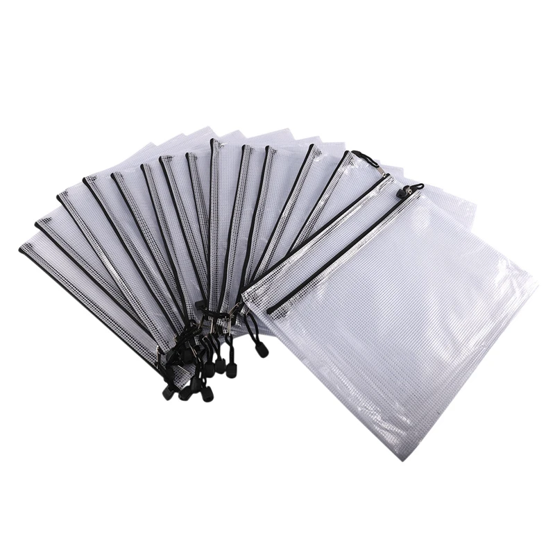 

15 Pack Mesh Zipper Pouch Document Bag A4 Waterproof Document Pouch for School Office Supplies, Cross Stitch Organizing Storage