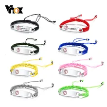 Vnox, гравировка, медицинские браслеты для девочек и мальчиков, ручная работа, плетеная веревка, нержавеющая сталь, идентификационная бирка, напоминание, подарки для детей