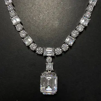 

100% 925 sterling silver Emerald cut created-Moissanite gemstone diamond necklace For Women Wedding Fine Jewelry Engagement