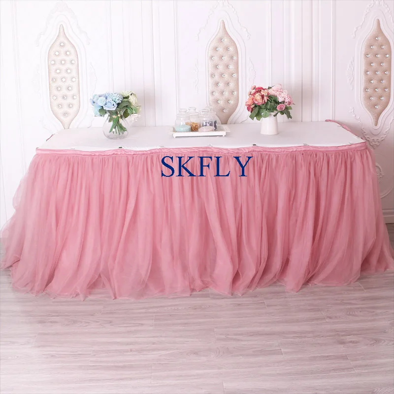 SK005K много цветов на заказ пыльная роза пыльная розовый синий персик Свадьба светло-зеленый пышная Тюлевая оборка для стола с липучкой