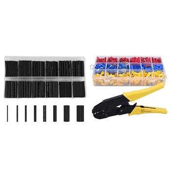 

NEW-532Pcs Heat Shrink Tubing Black Heat Shrink Tube Wire with Insulated Crimping Ratcheting Tool