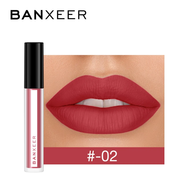 BANXEER, матовый, 8 цветов, блеск для губ, бархатистая помада, жидкая, матовая, водостойкая, оттенок для губ, полный, насыщенный, сексуальный, для макияжа, косметика для губ, TSLM2, сексуальный - Цвет: 02