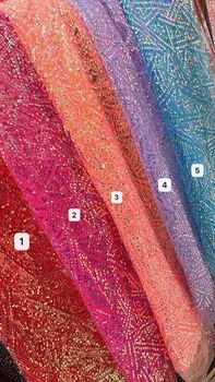 

embroiderd lace fabric yaking-11.9512 with sequins beautiful Nigerian sequins lace fabric for party dress