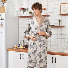 Печать Пижама в форме тигра интимное белье халат лаунж-кимоно халат ночная рубашка из искусственного шёлка, домашняя одежда, ночная рубашка Для мужчин одежда для сна