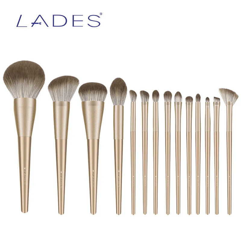 

LADES 14PCS Makeup Brushes Set Foundation Blusher Powder Brush Eyeshadow Blending Make up Kits Cosmetic Tools Gold Wood Handle