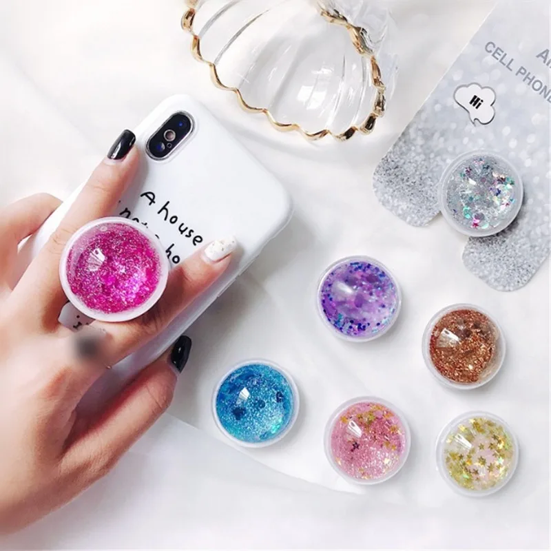 Держатель для телефона с жидким песком и 3d блестками универсальный держатель