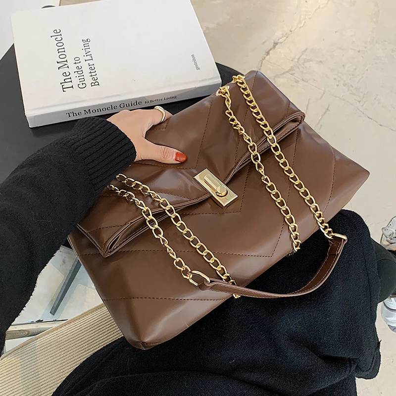 

Fashion Quilited Chain Crossbody Bags For Women High Capacity Soft Leather Women Shoulder Bag Casual Solid Color Women's Handbag