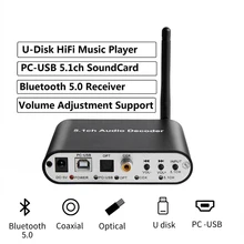 Decodificador de Audio DA615U, adaptador de Audio inalámbrico DAC, 5,1 canales, Bluetooth 5,0, PC-USB Coaxial óptico, DAC, DTS, novedad
