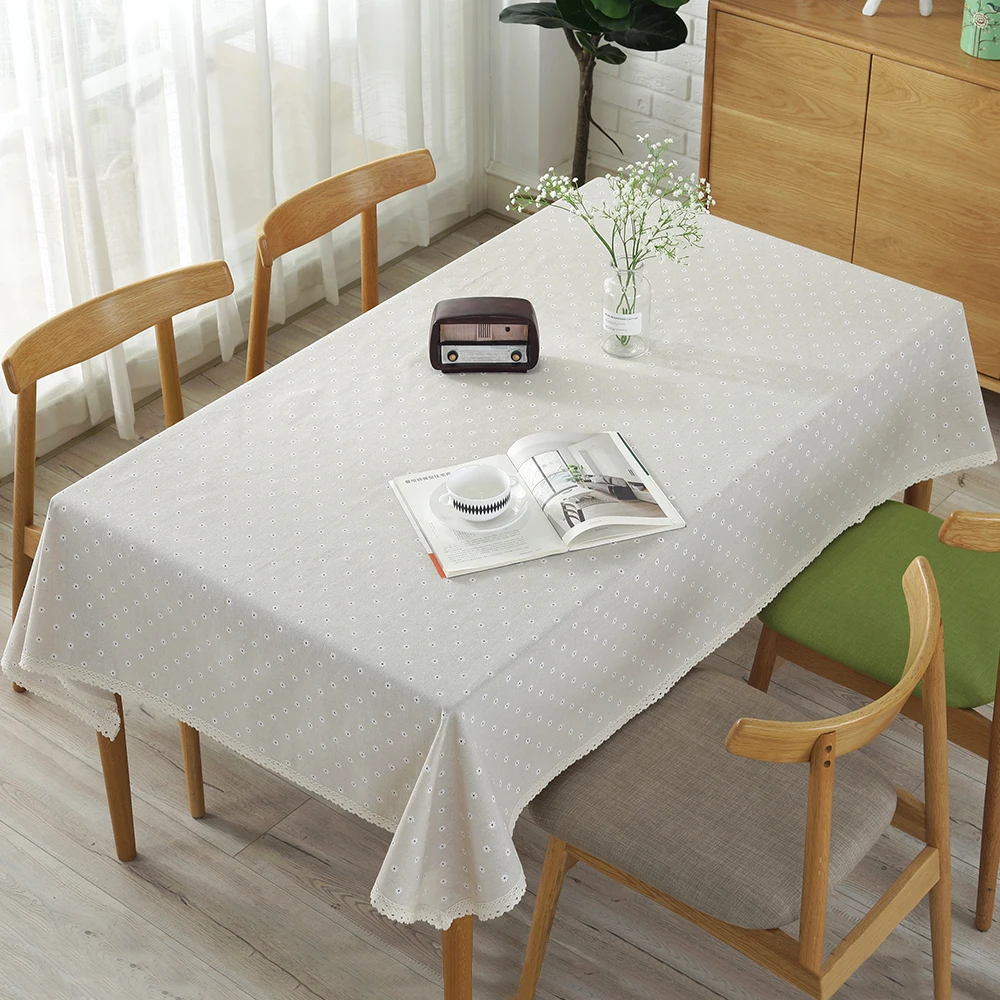 

Rectangular Tablecloth Daisy Flower Pattern Table Cloth Hot Sale Linen and Cotton Lace Edge Home Hotel Textile