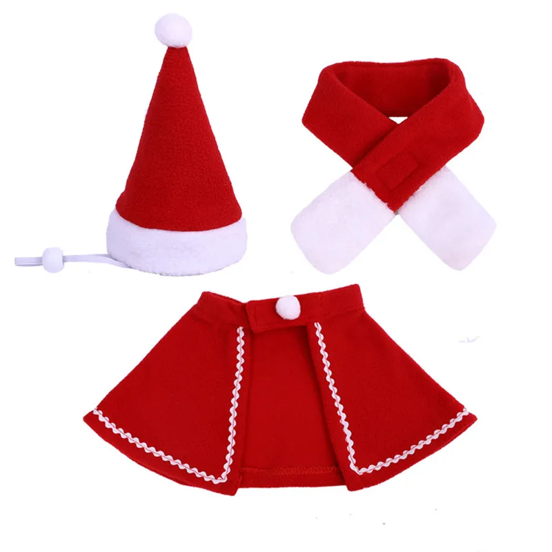 Зимняя теплая накидка для питомца, шапка, шарф, красная шляпа Санта, Рождественский костюм для питомца, для щенка, кошки, рождественские аксессуары для питомцев, одежда для костюмированной вечеринки