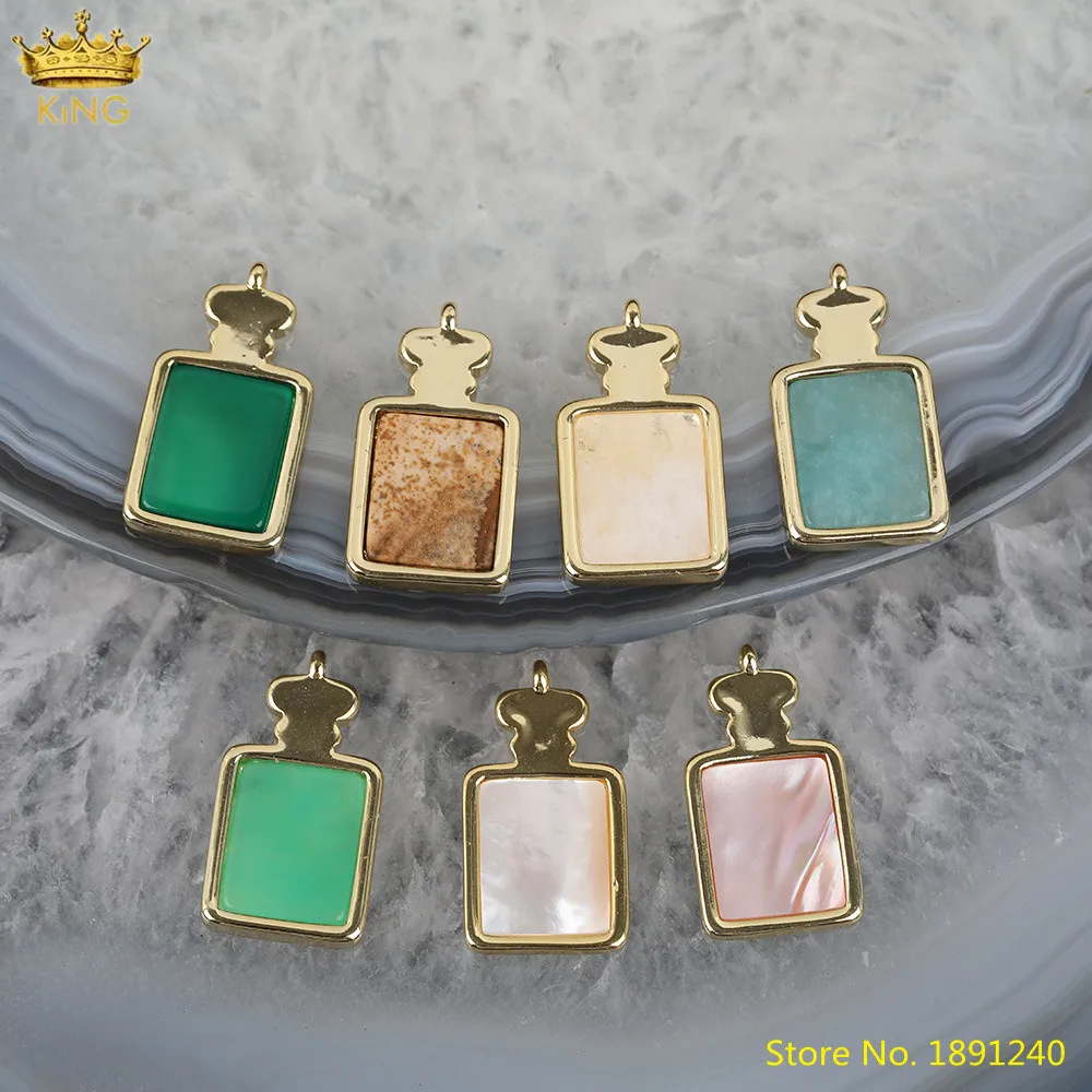 

5pcs Natural White Moonlight Pictures Stone Slab Beads Pendant Charms,Pink Shell Gold Cube Beads For DIY Jewelry Making