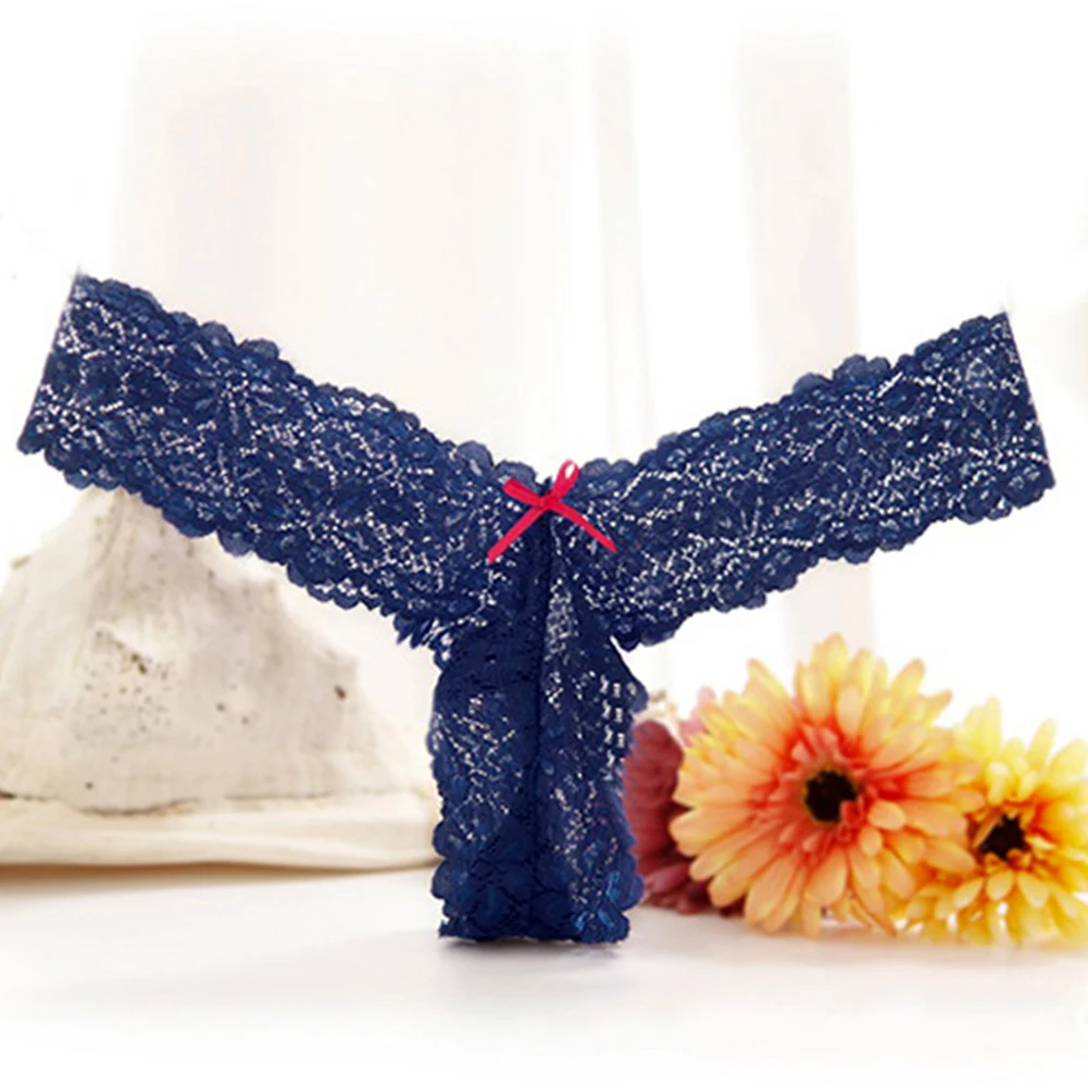 

Seductive Female Thongs Sexy Lace Underpant Female Knot Decoration Tempting T-Back Thongs Hot Lingerie
