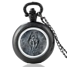 

Black Classic The Elder Scrolls V: Skyrim Glass Cabochon Quartz Pocket Watch Vintage Men Women Pendant Necklace Watches Gifts