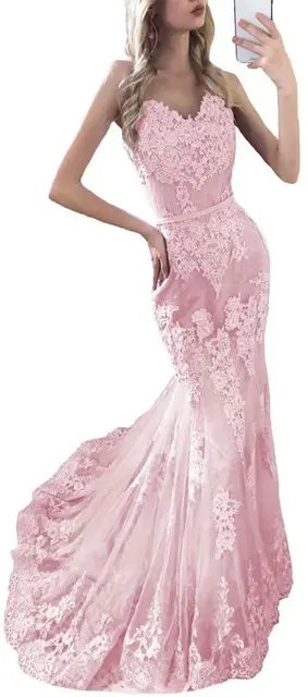 Paghetti Strap Mermaid Evening Dress Sweetheart  Vestido de noiva Zipper or Lace Up Summer Dress High Quality Lace Party Gowns Pink