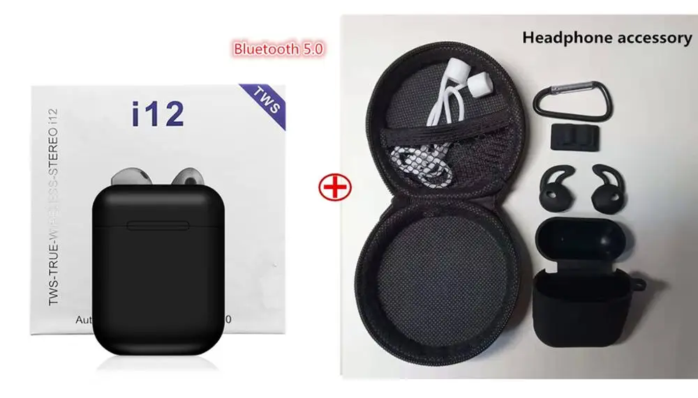 i12 black add gift Дропшиппинг Новинка i12 TWS i7s Bluetooth 5,0 наушники беспроводные всплывающие наушники 3D стерео супер бас мини наушники i 12 tws - Цвет: i12 black add gift