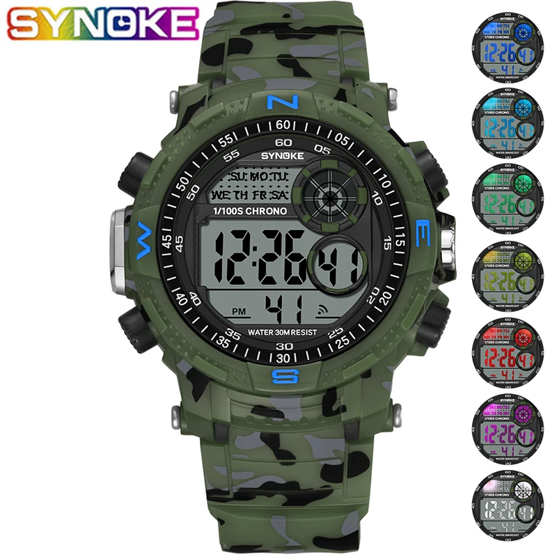 

SYNOKE Men Sports Digital Watches Military Luminous G Style Waterproof Shockproof Stop Watch Date Hour Week Display Male Watches