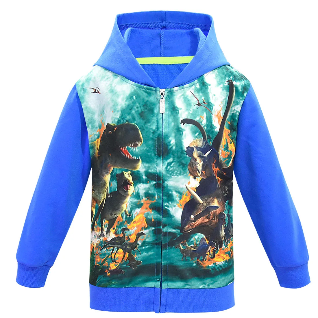 Куртки с 3d принтом динозавра для мальчиков детская одежда на Рождество Детская верхняя одежда с капюшоном в стиле Юрского периода пальто для мальчиков от 4 до 12 лет - Цвет: 0972blue