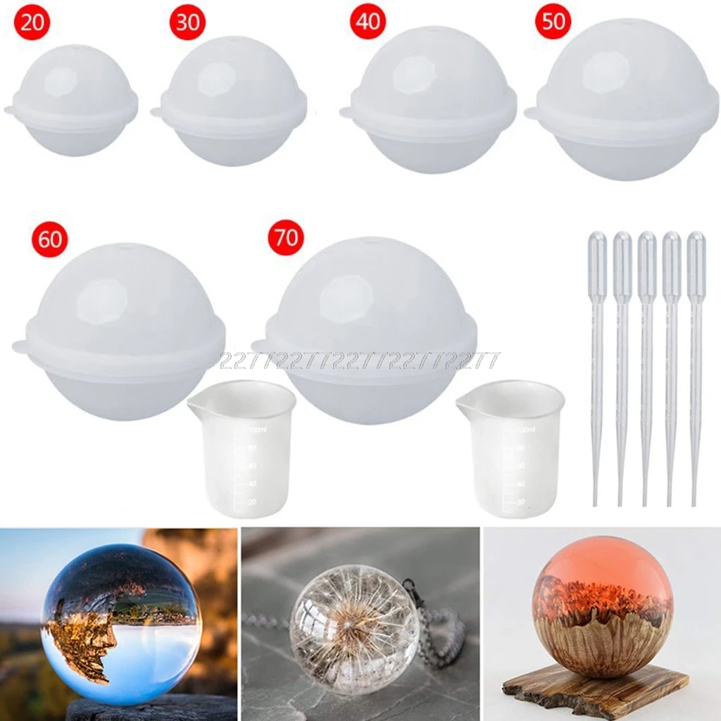 

1 Set Sphere Silicone Resin Molds Round Silicone Mold, Epoxy Resin Ball Molds for Resin Jewelry Soap Candle DIY S18 19