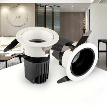 

Built-in Down Light for Ceiling Black White Adjustable LED Spot Lighting Fixture 5W 7W COB Home Washroom Round Recessed Mouted