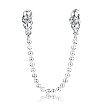 

QANDOCCI Fit Pandora Bracelet Pave Safety Chain Charms Silver 925 Original Beads for Jewelry Making Sterling Silver Perle