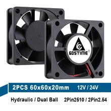 Gdstime – ventilateur de refroidissement pour imprimante 3D, 2 pièces, 60x60x20mm, 12V, 24V, double boule, 60x20mm, 6cm, sans balais, pour ordinateur, CPU 