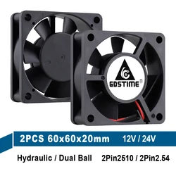Gdstime – ventilateur de refroidissement pour imprimante 3D, 2 pièces, 60x60x20mm, 12V, 24V, double boule, 60x20mm, 6cm, sans balais, pour ordinateur, CPU 