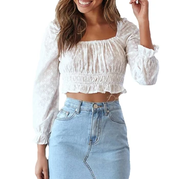

Summer crop top casual embroidery womens tops and blouses white womens clothing 2019 long sleeve women shirts