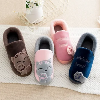 Winter Kids Slippers Toddler Girls Animal Cat Flip Flop Plush Parent Slides Baby Boys Indoor Shoes Warm House Children Slippers tanie i dobre opinie ZYCZWL Unisex 0-6m 7-12m 13-24m 25-36m 3-6y 7-12y 12+y CN(Origin) Fits true to size take your normal size Animal Prints