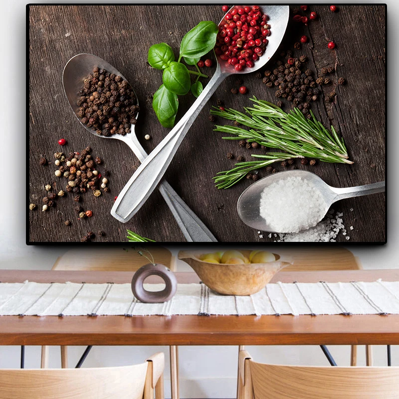 

Grains Spices Spoon Kitchen Canvas Painting Plant Cuadros Scandinavian Posters and Prints Wall Art Foods Picture Living Room