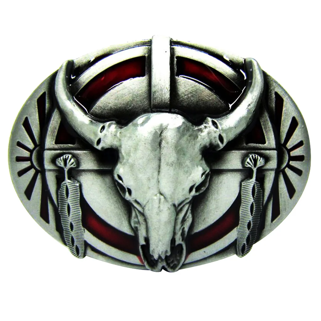 Longhorn Belt Buckle Vintage Western Metal Buffalo Indian Cowboy Men Silver