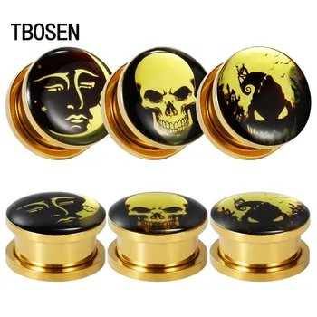 

New Arrival Skull Logo Ear Stretchers Plugs Stainless steel Earrings Screw Studs Body Jewelry Fashion Gift For Women Men 2PCS