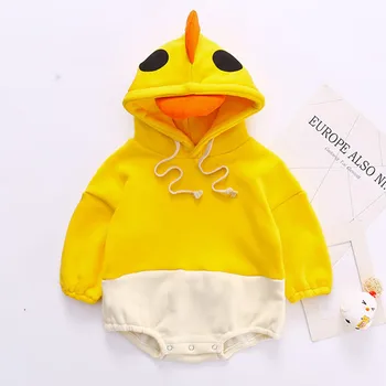 

Newborn Toddler Baby Kids Girls Boys Jumpusit Cute Animal Duck Patchwork Hooded Thick Keep Warm Romper Baby Bodysuit Clothes