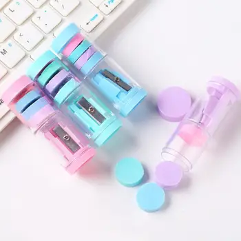 

7.4*2.5cm Candy Color Pencil Sharpener Eraser Four Cute Plastic Random Pencil Ini Students Colors Stationery Sharpener V4M6
