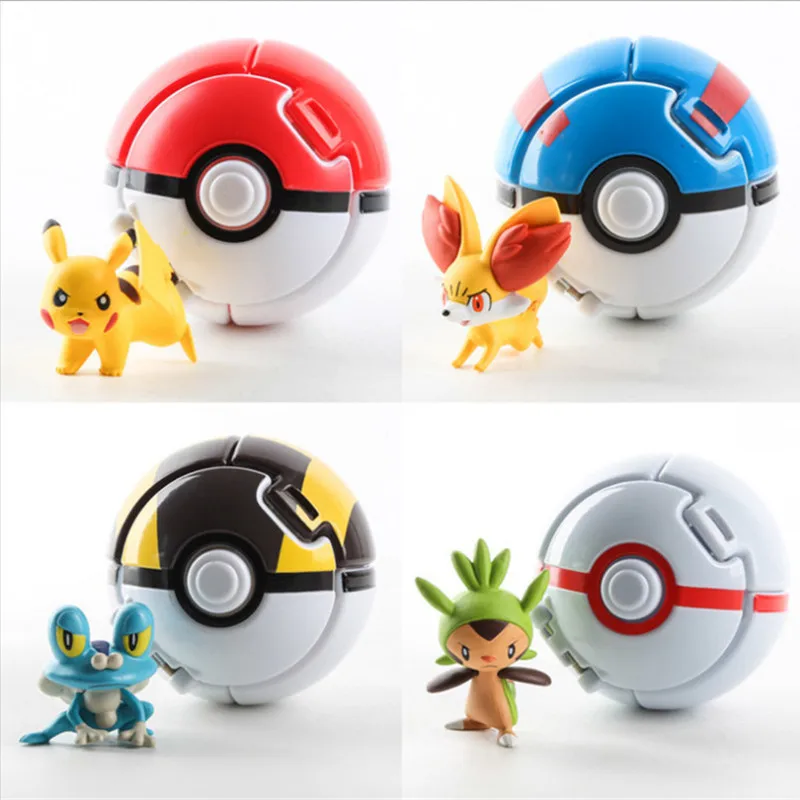 8Pcs 2Pcs TAKARA TOMY Pokemon Anime Figures Pikachu Fennekin Chespin Froakie Pokeball Toy Kids Brinquedos Gift | Игрушки и хобби