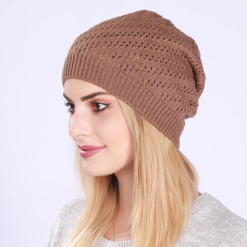 Fashion New Women Beanies Skullies Hat Cap Lady Spring Autumn Winter Solid Knitted Hollow Out Casual Bone Soft Cap Hat For Women 6