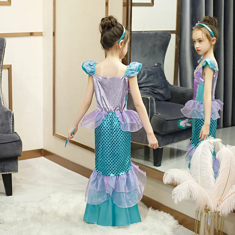 New Kids Dress for Fishtail Skirt Girls Clothes Summer Princess Dress Mermaid Girl Halloween Performance Costume