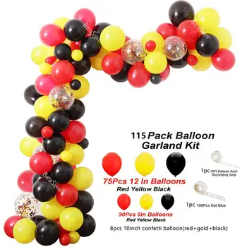

115pcs Mickey Color Balloon Garland Kit Red Yellow Black Confetti Party Balloons Ideal for Mickey Mouse Birthday Baby Shower
